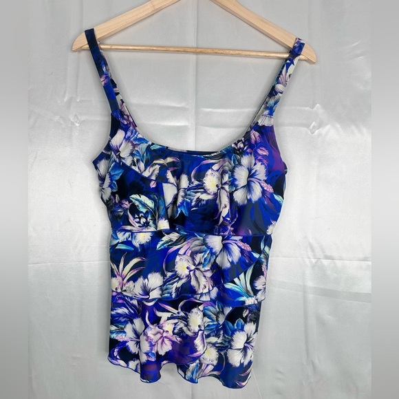 Floral Blue Women's Tankini Swim Top Size Small - Picture 1 of 9